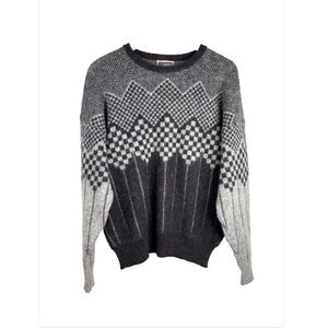 VTG Samband of Iceland Wool Sweater M Nordic Geometric Cabin Ski Grey Grandpa